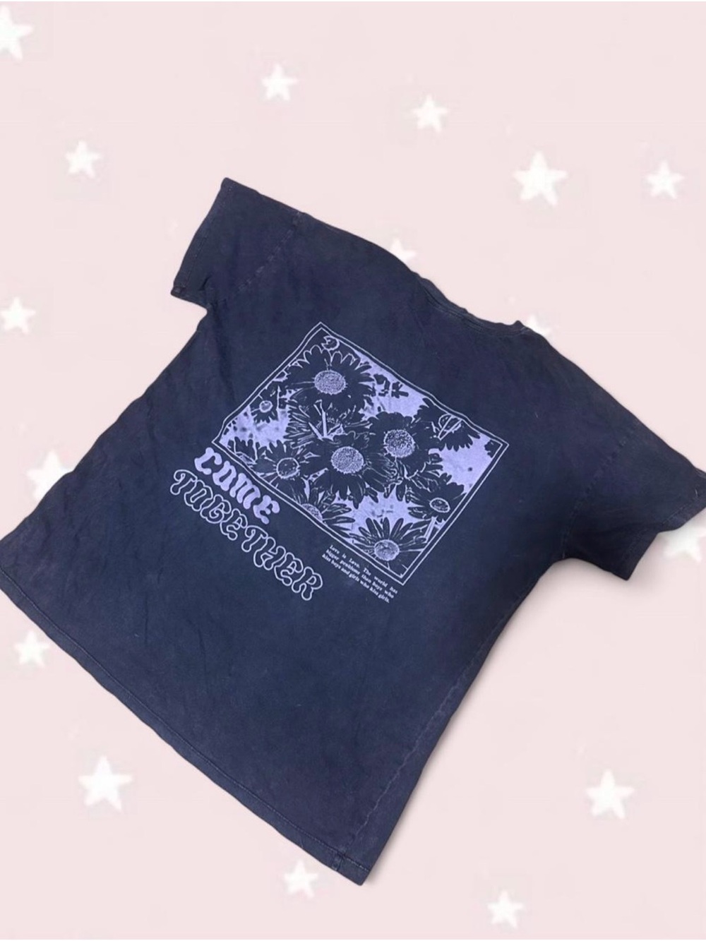 Adult Black Beatles Graphic Tee with Purple Floral Print